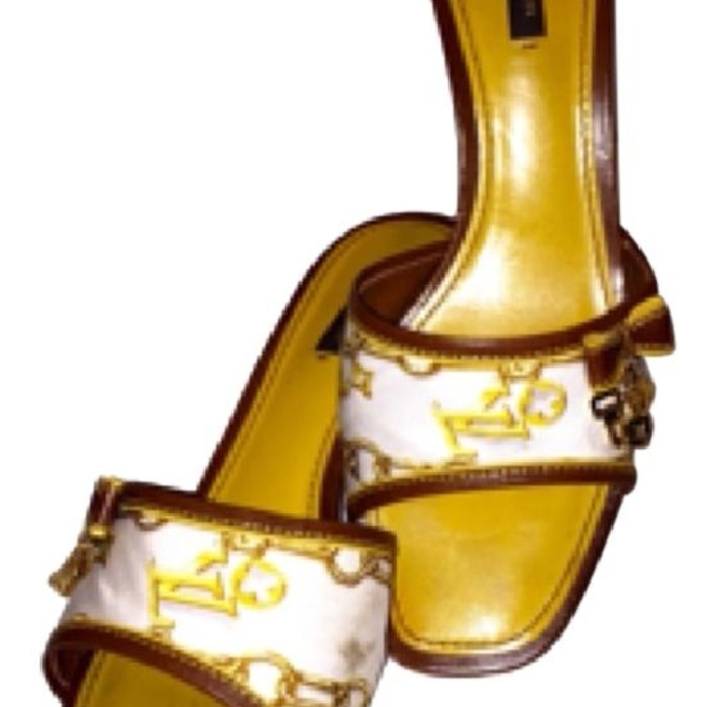 Louis Vuitton Brown/White Satin Monogram Slides